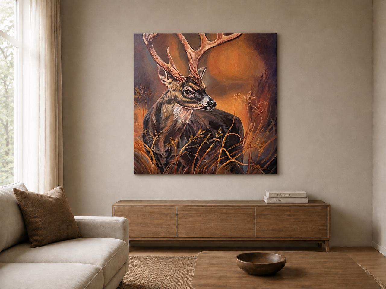 Autumn Buck shown as a canvas print in a room