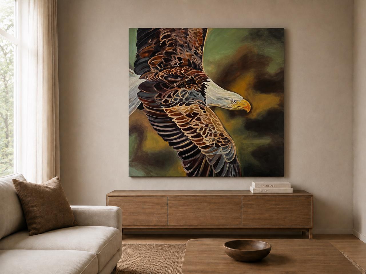 Bald Eagle shown as a canvas print in a room