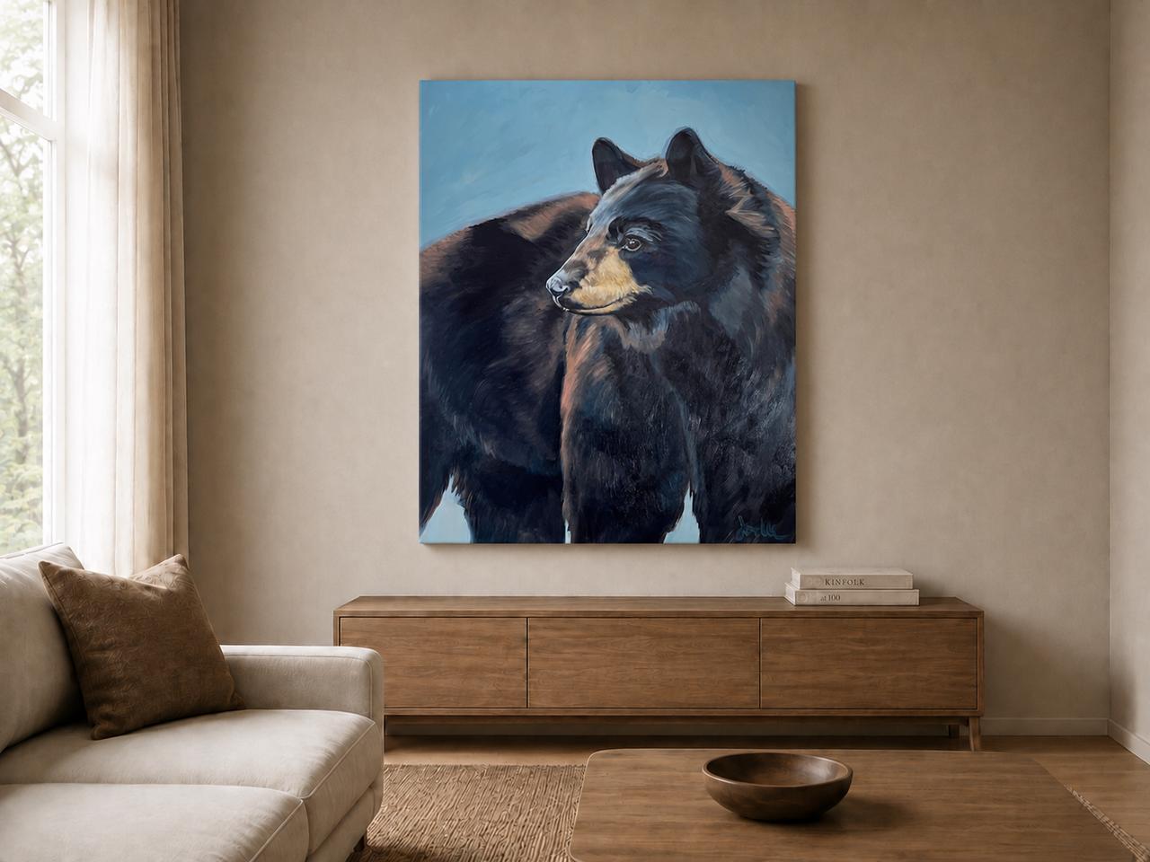 Big Blue Bear shown as a canvas print in a room