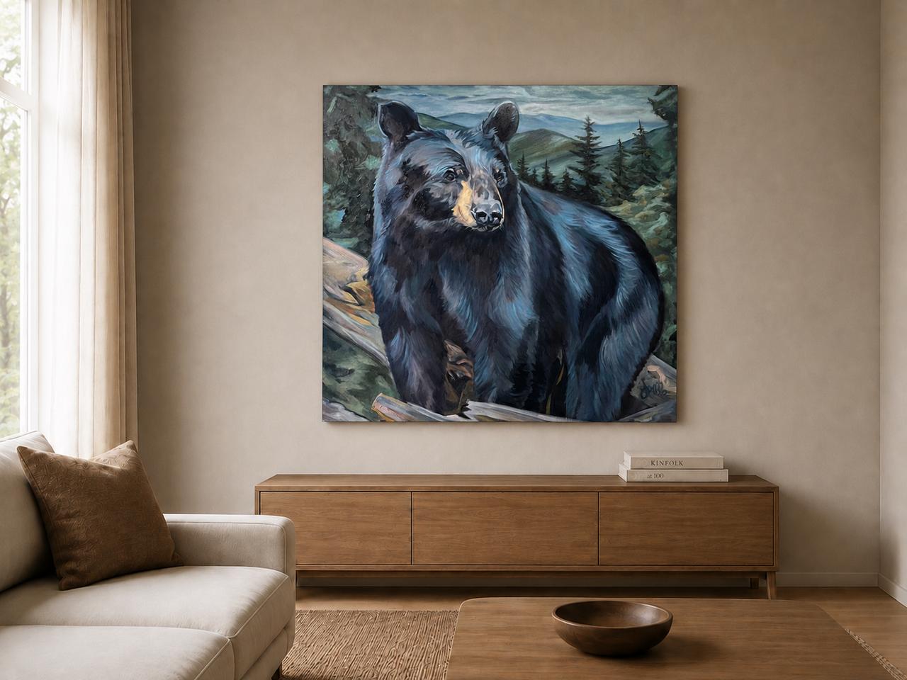 Forest Black Bear shown as a canvas print in a room