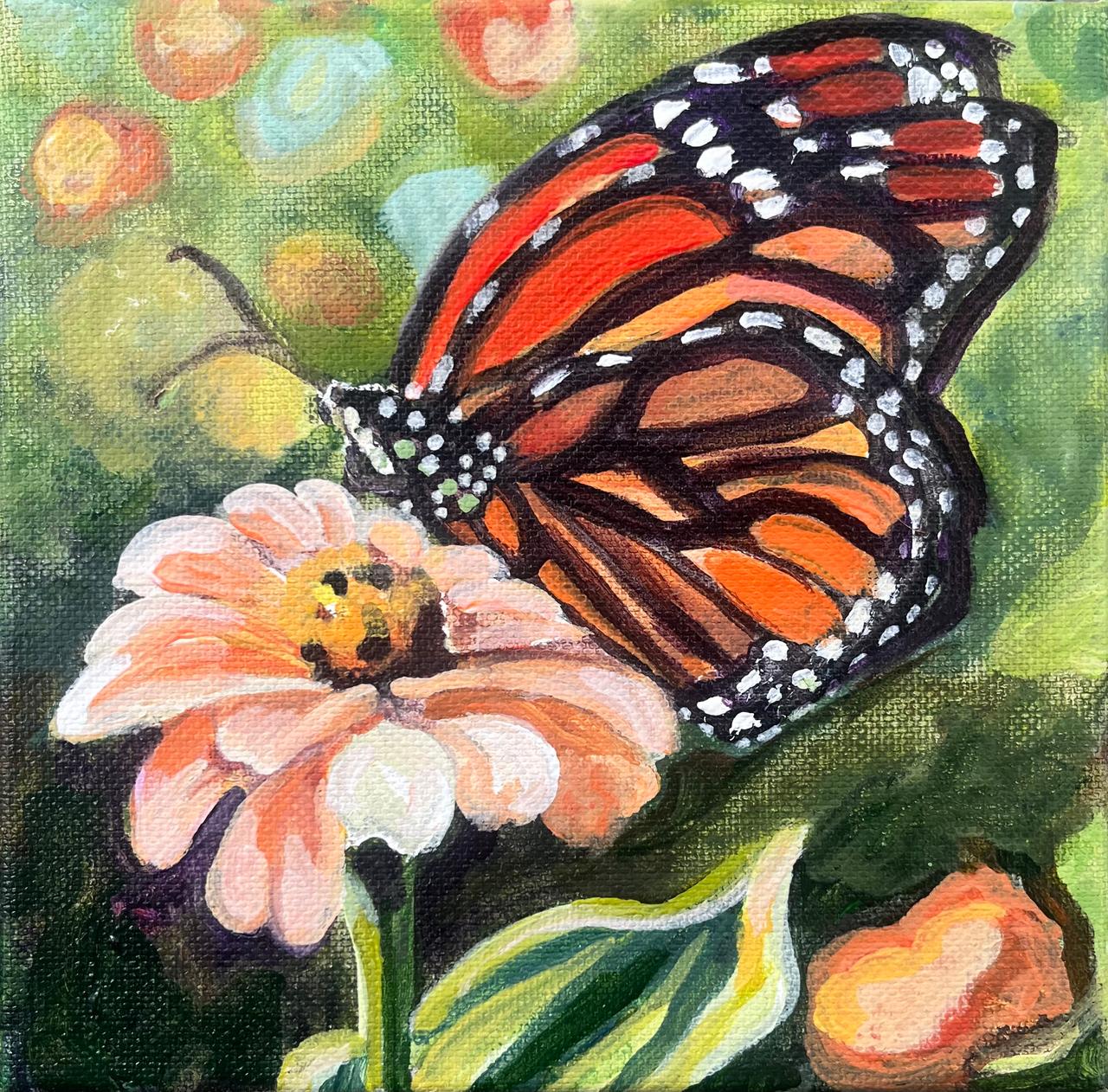 Monarch And Zinnia by Joelle Goff