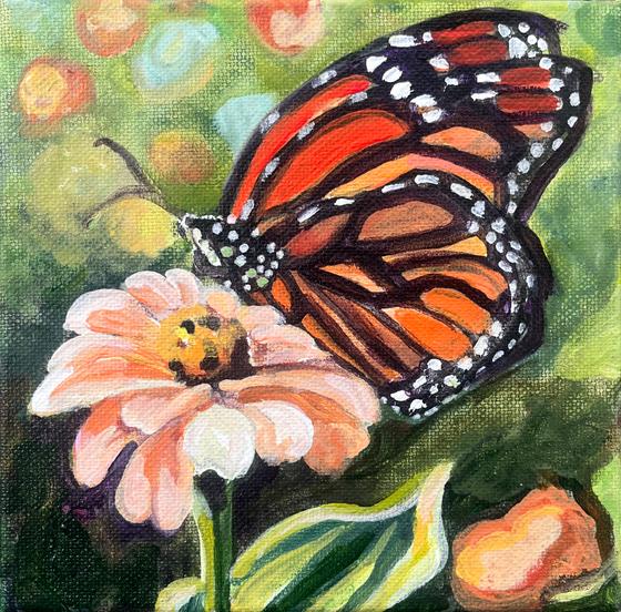Monarch And Zinnia by Joelle Goff