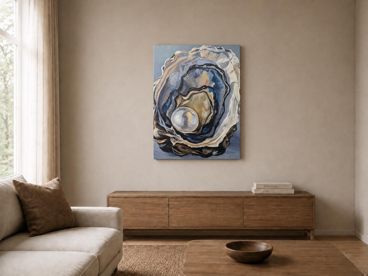 Oysters And Pearls shown as a canvas print in a room