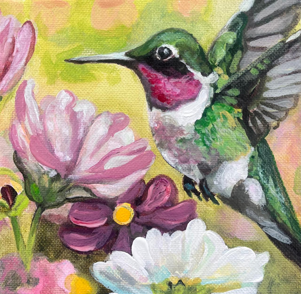 Hummingbird And Cosmos by Joelle Goff