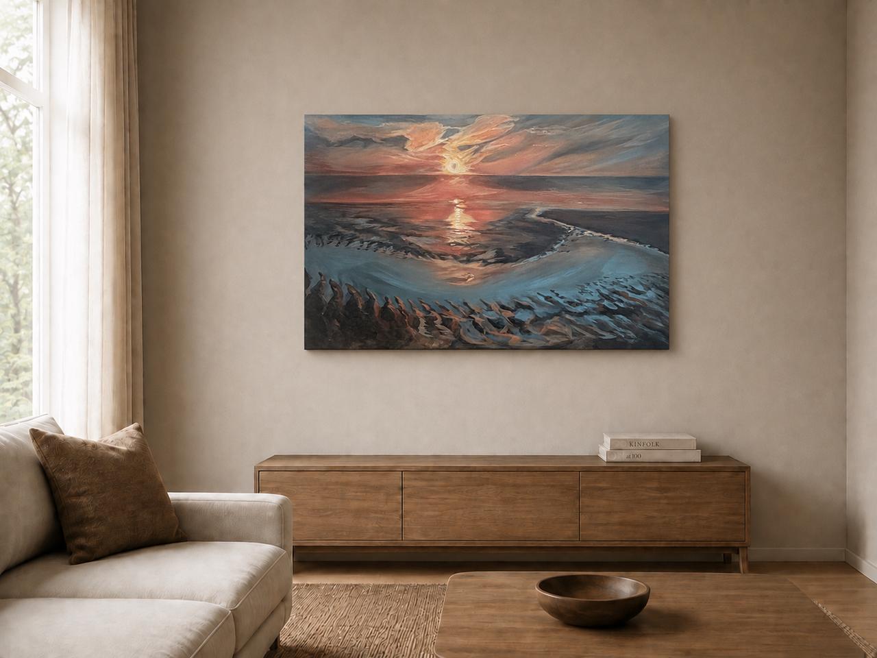 Shifting Tides shown as a canvas print in a room