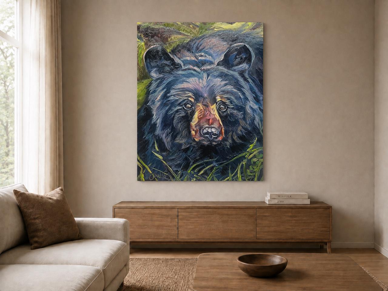 Spring Bear shown as a canvas print in a room