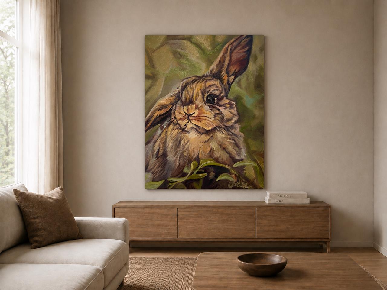 Spring Bunny shown as a canvas print in a room