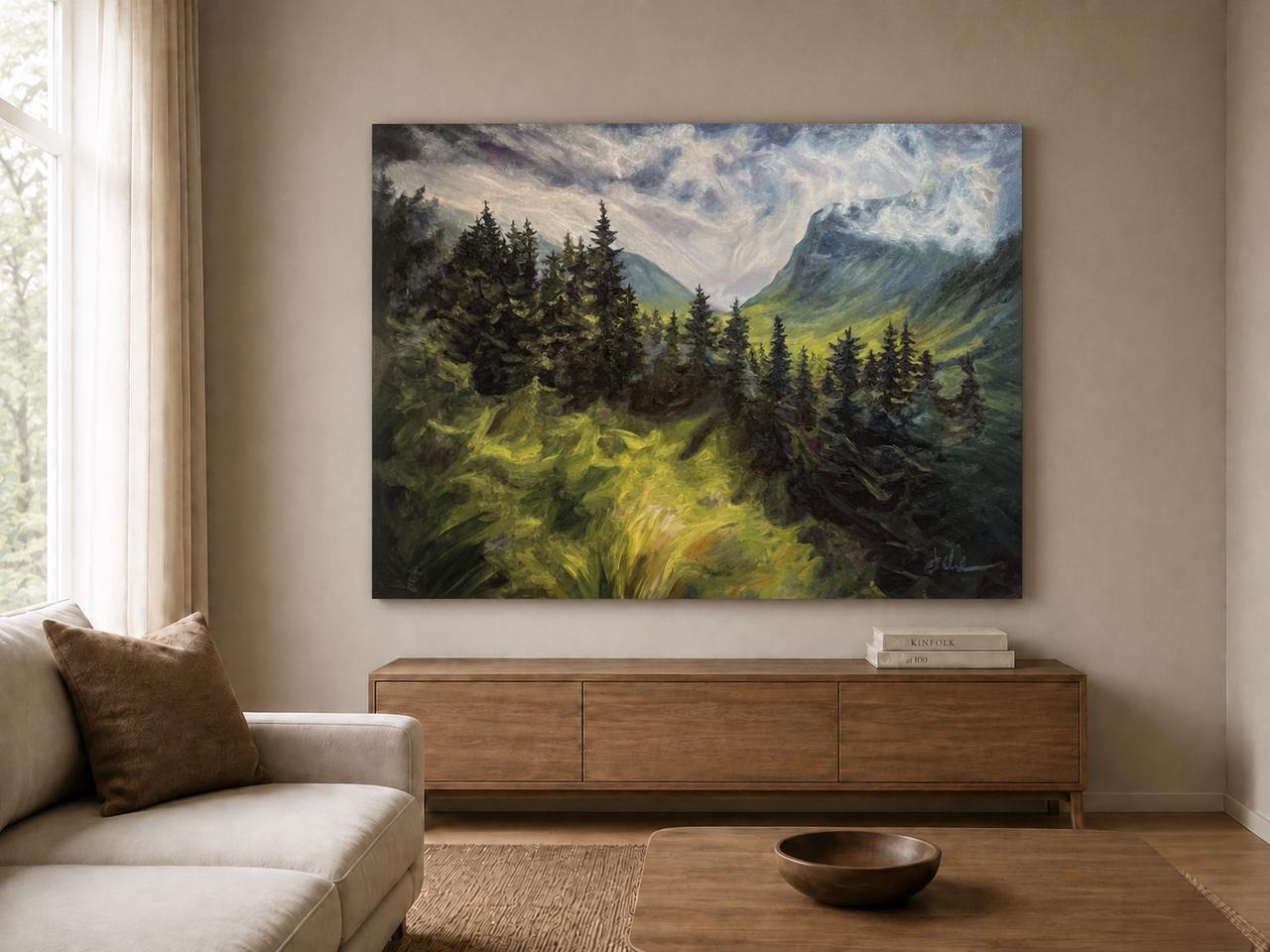 Spring Forest shown as a canvas print in a room