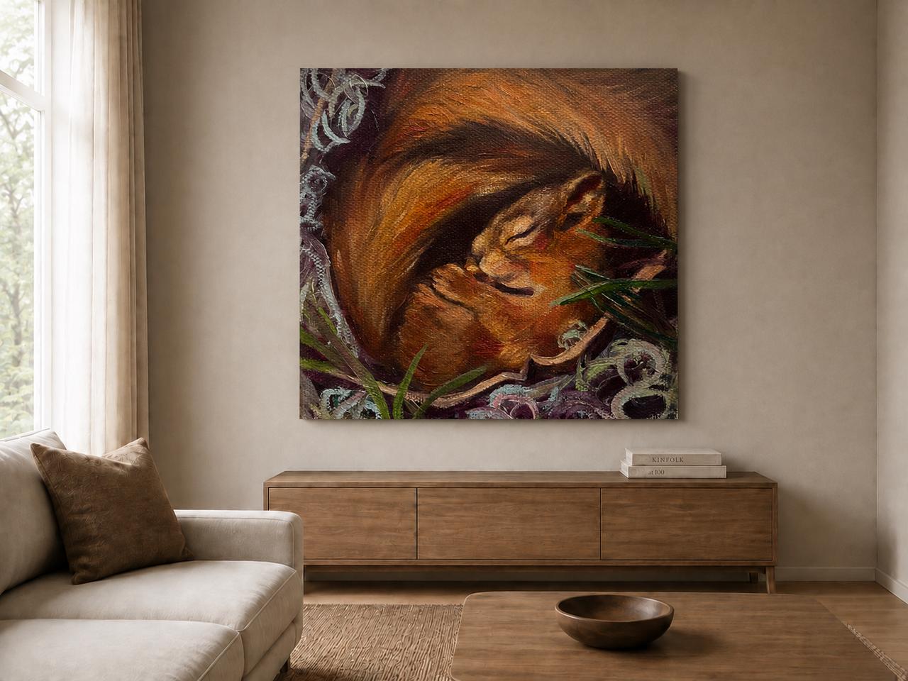 Squirrel shown as a canvas print in a room