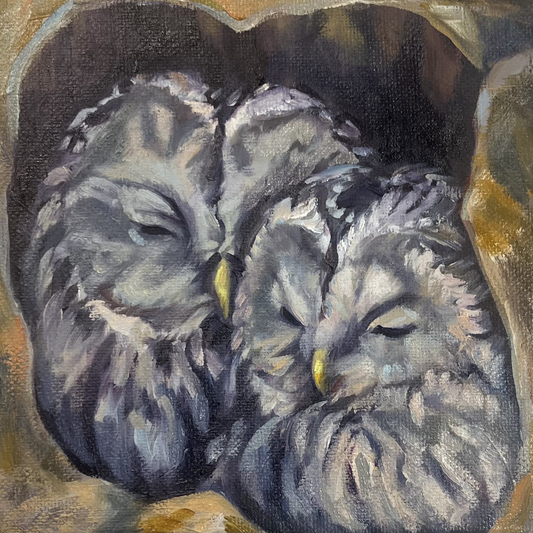 Love Birds Owls — original oil painting by Joelle Goff