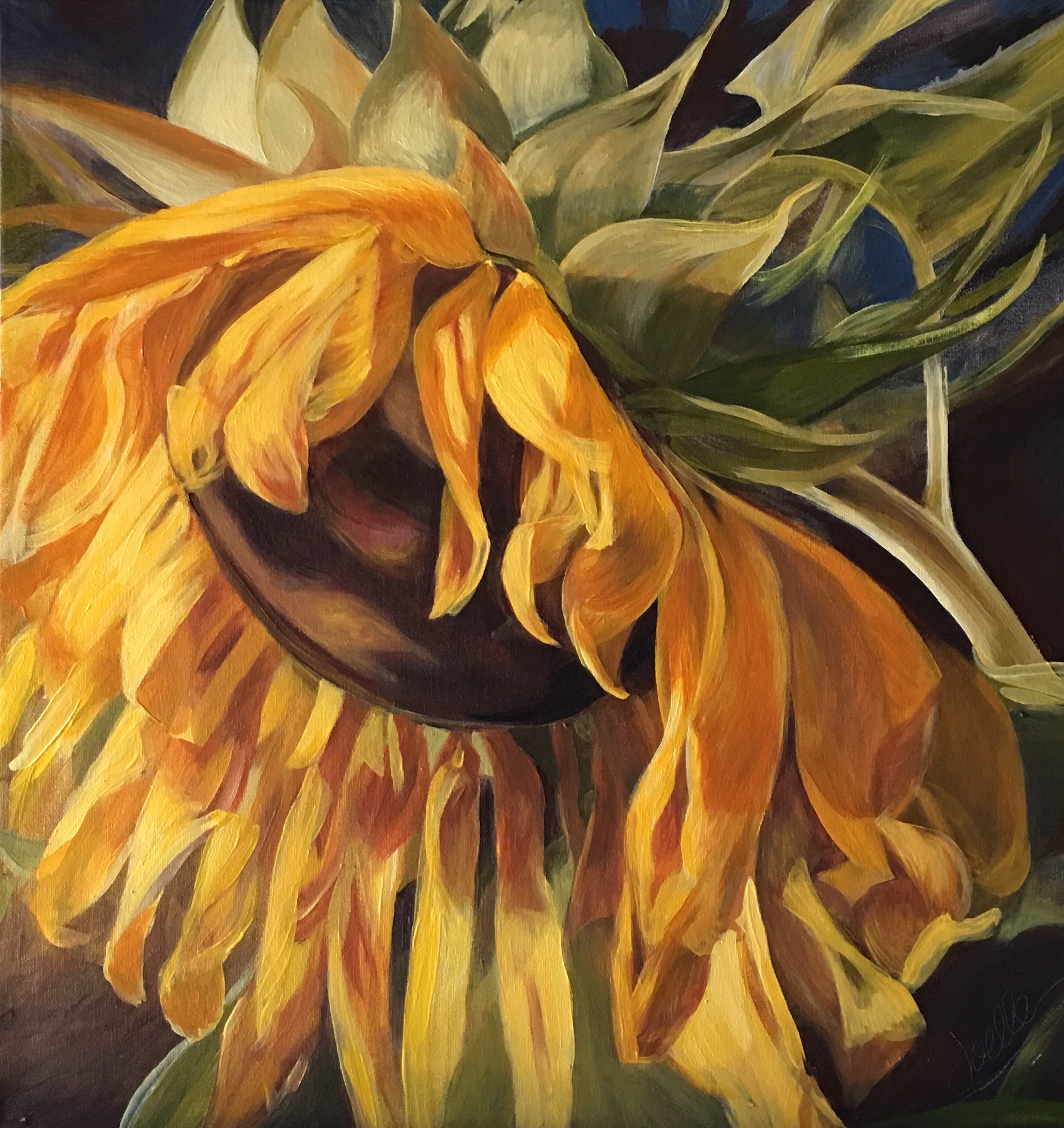 Last Bow Sunflower — original oil painting by Joelle Goff