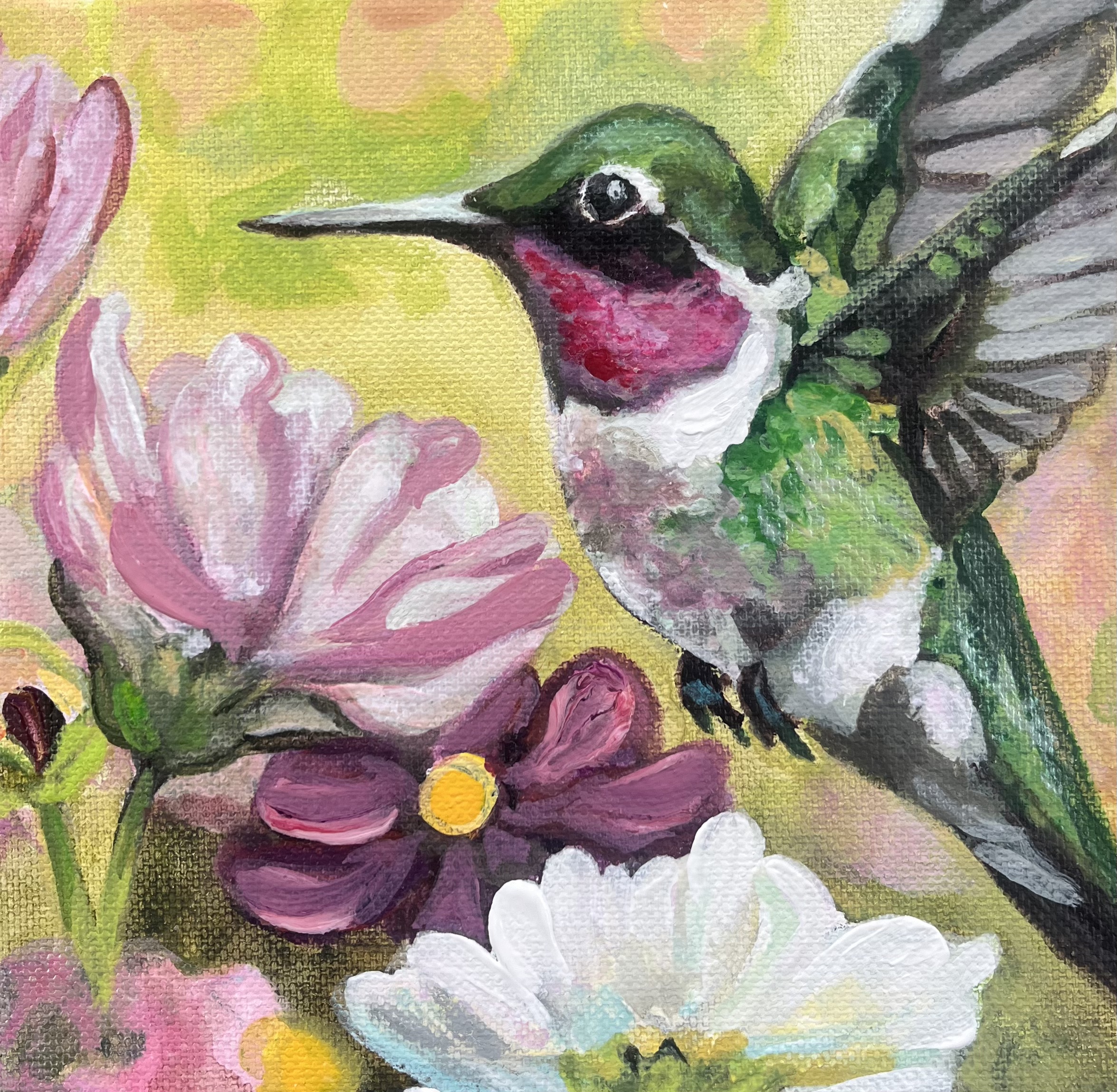 Hummingbird And Cosmos by Joelle Goff