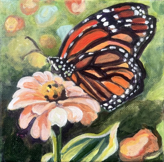 Monarch And Zinnia by Joelle Goff